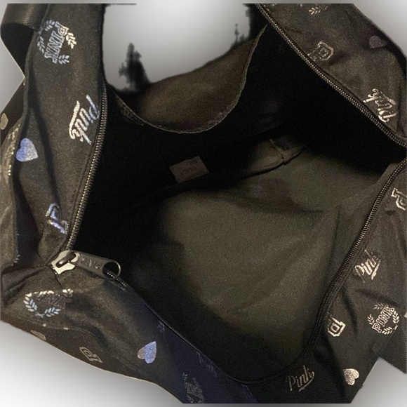 🖤VICTORIA’S SECRET🖤💕PINK💕🖤Black & Silver🩶Logo Large Canvas Tote Bag/NWT - Picture 5 of 6